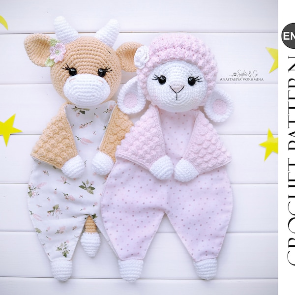 CROCHET PATTERN Comforter | Sheep and Cow | Sleeping toy | Baby Lovey Toy