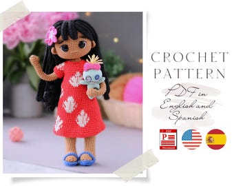Crochet Doll Pattern: Amigurumi Doll in Red Dress (English & Spanish PDF