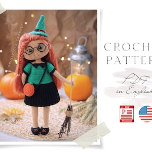 Crochet ENGLISH PATTERN doll Kate the Witch Amigurumi doll Crochet doll Crochet Halloween pattern Amigurumi pattern Doll pattern pdf-pattern