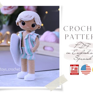 Crochet PATTERN doll boy on the surfboard Amigurumi doll Crochet doll Crochet pattern Amigurumi doll pattern cute Doll pattern pdf