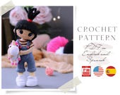 Crochet Doll PATTERN: Girl with Unicorn Amigurumi (PDF in English & Spanish)