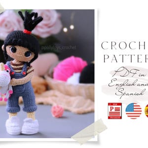 Crochet Doll PATTERN: Girl with Unicorn Amigurumi (PDF in English & Spanish)