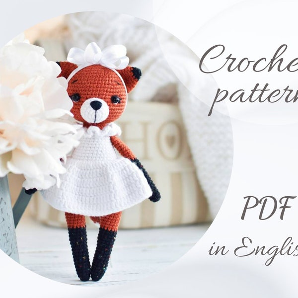 Crochet PATTERN little fox Louise, amigurumi animal pattern, crochet fox in a dress, PDF in English