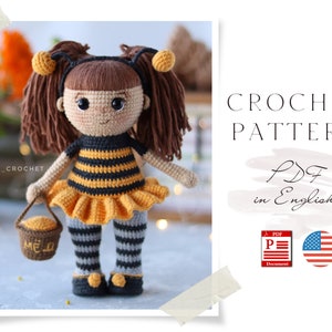 Crochet ENGLISH PATTERN doll Bee Marta Amigurumi doll Crochet doll Crochet pattern Amigurumi bee pattern Doll pattern pdf-english pattern