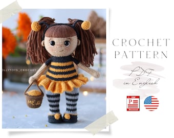 Crochet ENGLISH PATTERN doll Bee Marta Amigurumi doll Crochet doll Crochet pattern Amigurumi bee pattern Doll pattern pdf-english pattern