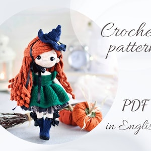 Crochet PATTERN Charlotte witch doll, Halloween doll, amigurumi dolls, crochet doll, PDF in English