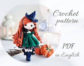 Crochet PATTERN Charlotte witch doll, Halloween doll, amigurumi dolls, crochet doll, PDF in English