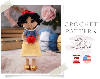 Crochet ANGLAIS PATTERN poupée Snow White Amigurumi doll Crochet doll Crochet pattern doll Amigurumi doll pattern cute Doll pattern en pdf