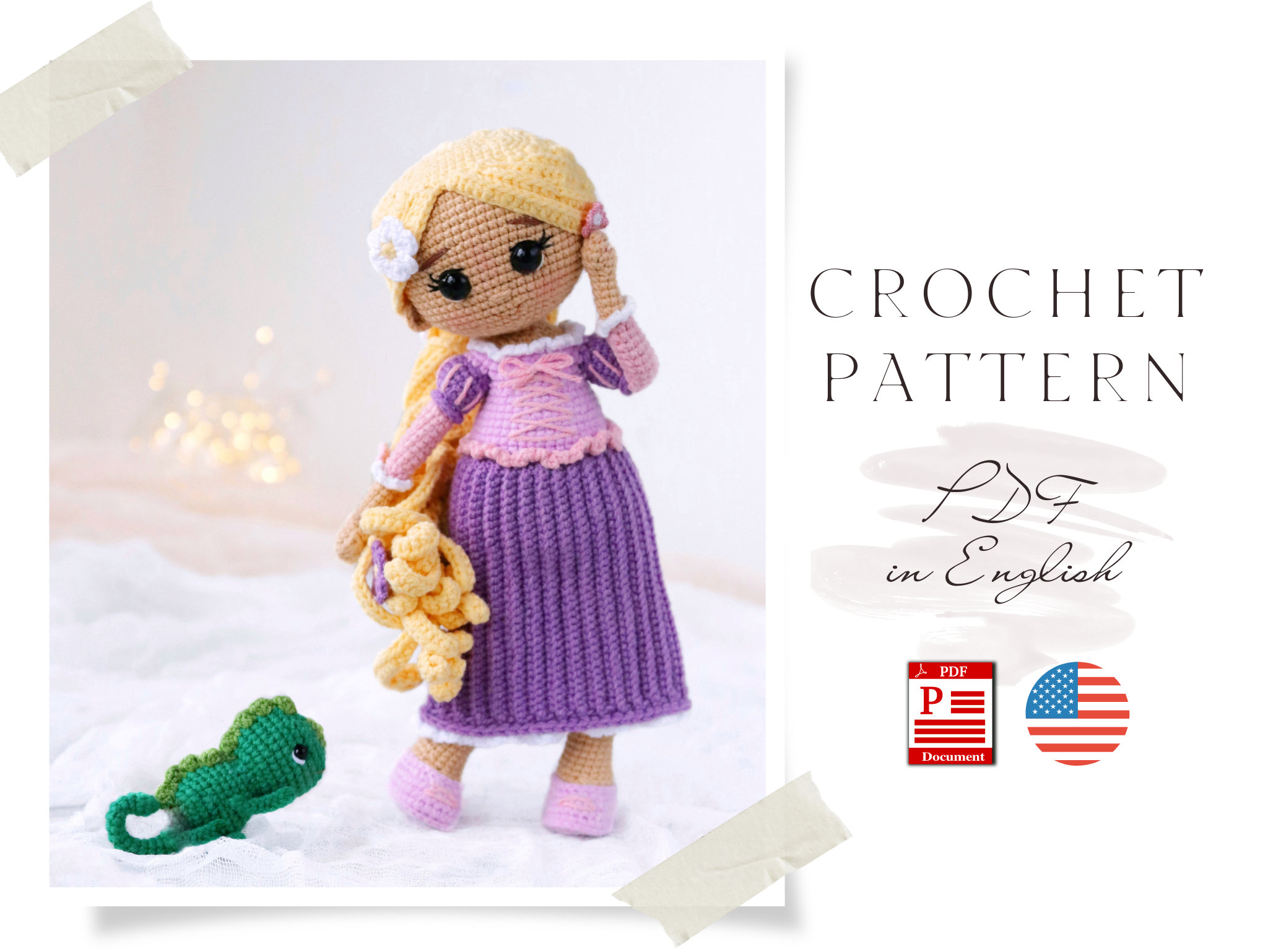 Crochet Princess Doll Amigurumi & Chameleon (