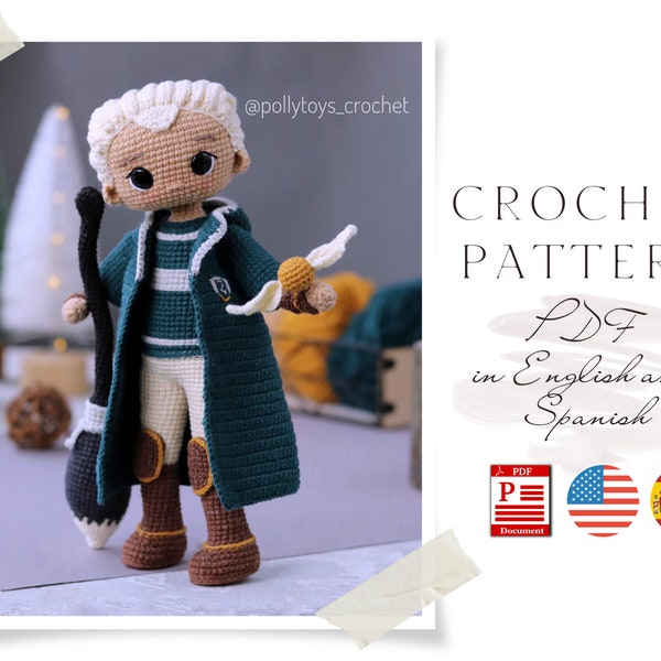 Poupée modèle au crochet Garçon avec cape Poupée Amigurumi Poupée au crochet Modèle au crochet pour poupée Amigurumi Modèle de poupée en anglais et en espagnol