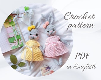 Crochet PATTERN cute bunny Aurora, amigurumi animal pattern, crochet  bunny in a dress, PDF in English