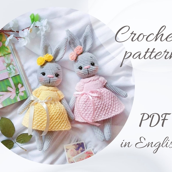 Crochet PATTERN cute bunny Aurora, amigurumi animal pattern, crochet  bunny in a dress, PDF in English