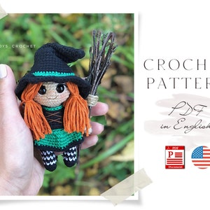 Crochet ENGLISH PATTERN little Witch doll Amigurumi witch doll Crochet doll Crochet pattern Amigurumi girl pattern Doll pattern pdf pattern