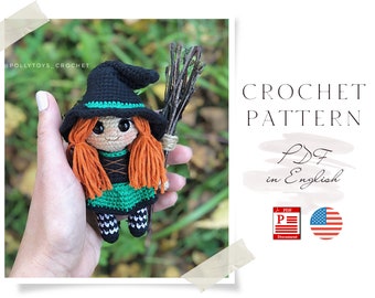 Patroon gehaakte heksenpop: amigurumi-meisje (pdf-patroon)