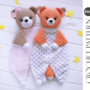 CROCHET PATTERN Comforter | Bear and fox | Sleeping toy | Baby Lovey Toy