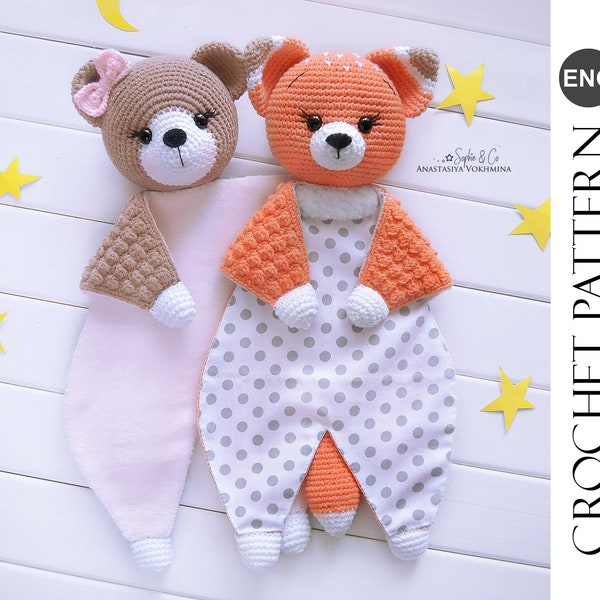 CROCHET PATTERN Comforter | Bear and fox | Sleeping toy | Baby Lovey Toy
