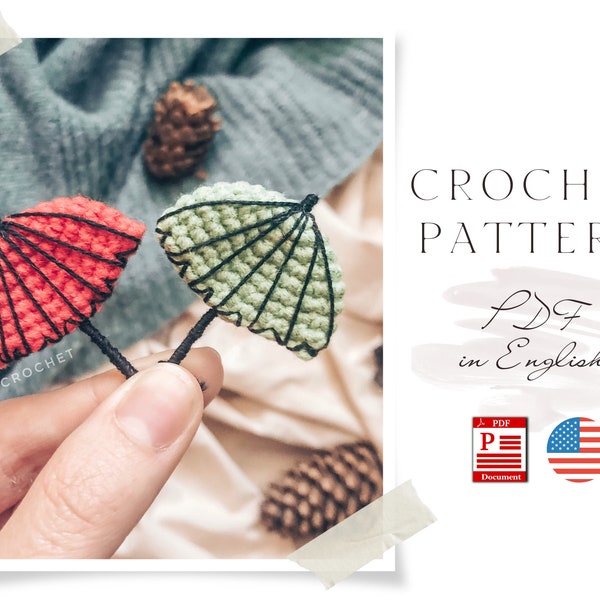 Crochet PATTERN brooch Umbrella Crochet brooch pattern Amigurumi English pattern Crochet brooch umbrella Amigurumi brooch umbrella Handmade