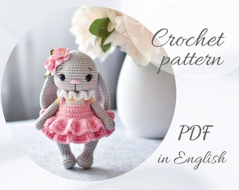 Crochet PATTERN bunny Lucy, amigurumi animal pattern, crochet  bunny in a dress, PDF in English