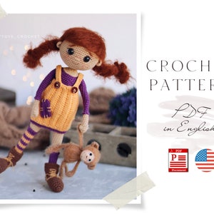 Crochet Doll Pattern: Pippi and Monkey Amigurumi (PDF-English Pattern)