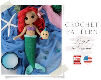 Crochet ENGLISH PATTERN doll Mermaid Amigurumi doll Crochet doll Crochet pattern doll Amigurumi doll pattern cute Doll pattern in pdf