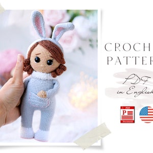 Crochet PATRÓN INGLÉS muñeca Conejo el Bebé Muñeca Amigurumi Muñeca de ganchillo Patrón de ganchillo Patrón de muñeca Amigurumi Patrón de muñeca Patrón pdf