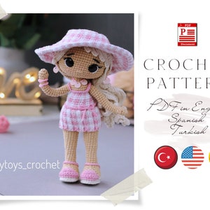 Crochet PATTERN doll in pink Amigurumi doll Crochet doll Crochet pattern Amigurumi doll pattern cute Doll pattern in pdf