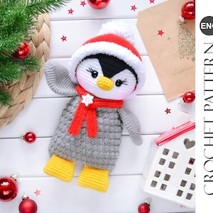 PATRÓN DE GANCHILLO - Almohada térmica de pingüino / / Juguete de peluche para bebé / Manta de peluche