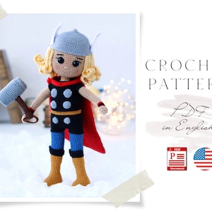 Crochet Superhero Doll PATTERN: Amigurumi Hero with Hammer (PDF Pattern)