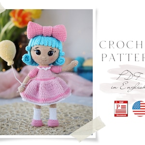 Crochet ENGLISH PATTERN cute doll Malvina Amigurumi doll Crochet doll Crochet pattern Amigurumi girl pattern Doll pattern pdf pattern