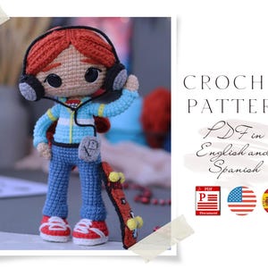Crochet Doll Pattern: Amigurumi Doll with CD player (PDF in English & Spanish)