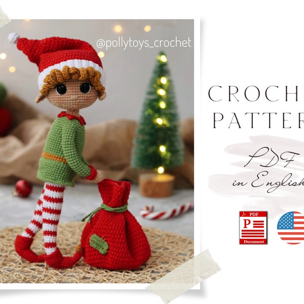 Crochet ENGLISH PATTERN Doll Christmas Elf Amigurumi doll Crochet doll Crochet pattern doll Amigurumi doll pattern elf Doll pattern in pdf
