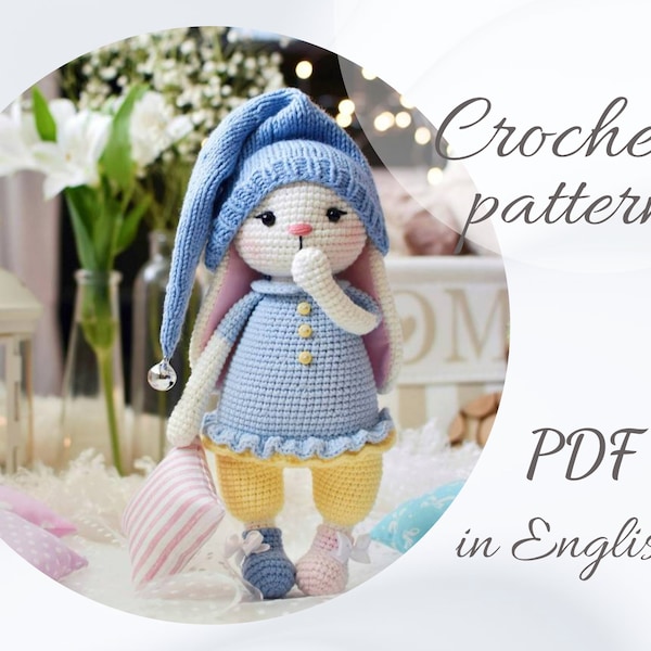 Crochet PATTERN cute bunny Alice , amigurumi animal pattern, crochet  bunny in pajamas, PDF in English