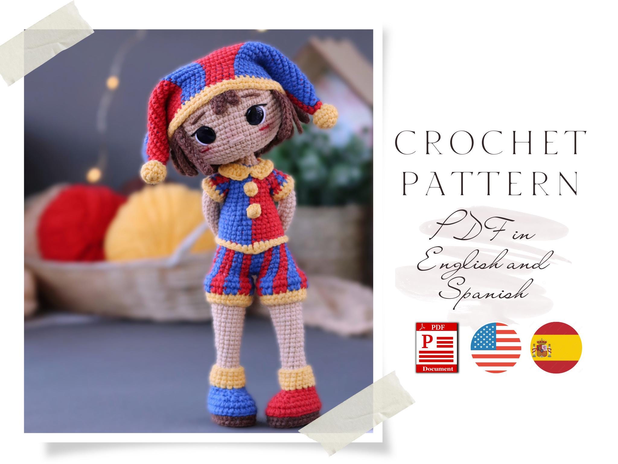 Crochet PATTERN Doll Clown Amigurumi doll Crochet doll Crochet pattern Amigurumi doll pattern in pdf in English and Spanish