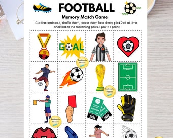 Football Memory Game, Soccer Printable Game, Sports Game for Kids, Kids Football Game, World Cup Games, Soccer Memory Match Game
