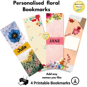 Custom Bookmarks Printable, Floral custom Bookmarks, Bookmark for women, Personalized bookmark designs for women, Flower lover gift