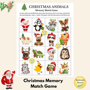 Christmas Match Game, Christmas Games for kids, Christmas Animals Memory Game, Matching Games for Toddlers, Christmas Toddler Activity