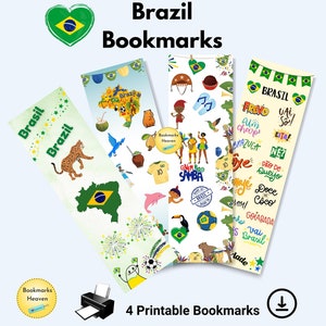 Brazil Bookmark Printable, Brasil Bookmarks Digital Download, Brazil DIY bookmark, PDF Brazil Bookmark, Brazilian gift, Brazil Printable