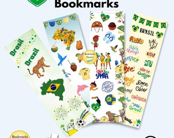 Brazil Print, Brazilian Bookmarks, Brazil Culture Gifts, Book Marks Brazil, Digital Download,  Brazil Book Lover Gift