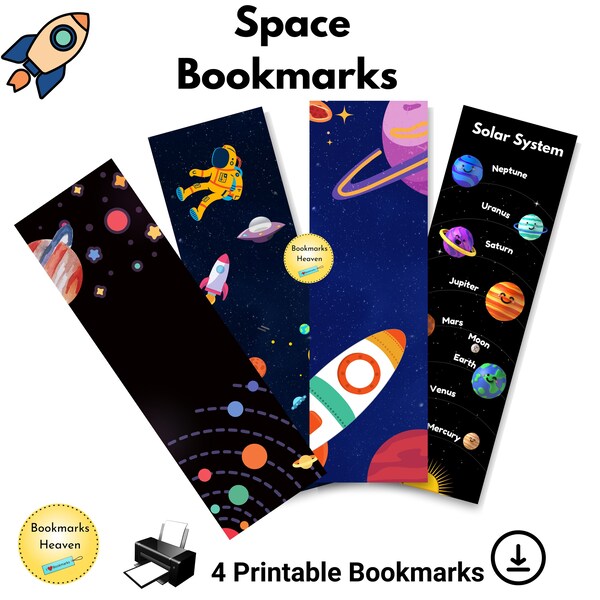 Set of Bookmarks Space, Planets printable bookmarks, Outer Space Bookmarks for Kids, Space bookmark printable gift, Unique space bookmark