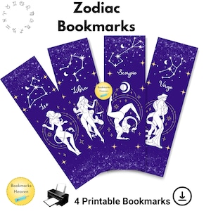 Zodiac Bookmark, Astrology Bookmarks,Star Sign Bookmarks, Instant Download Bookmarks, Book Lover Gift, Reader Gift, Astrology gifts