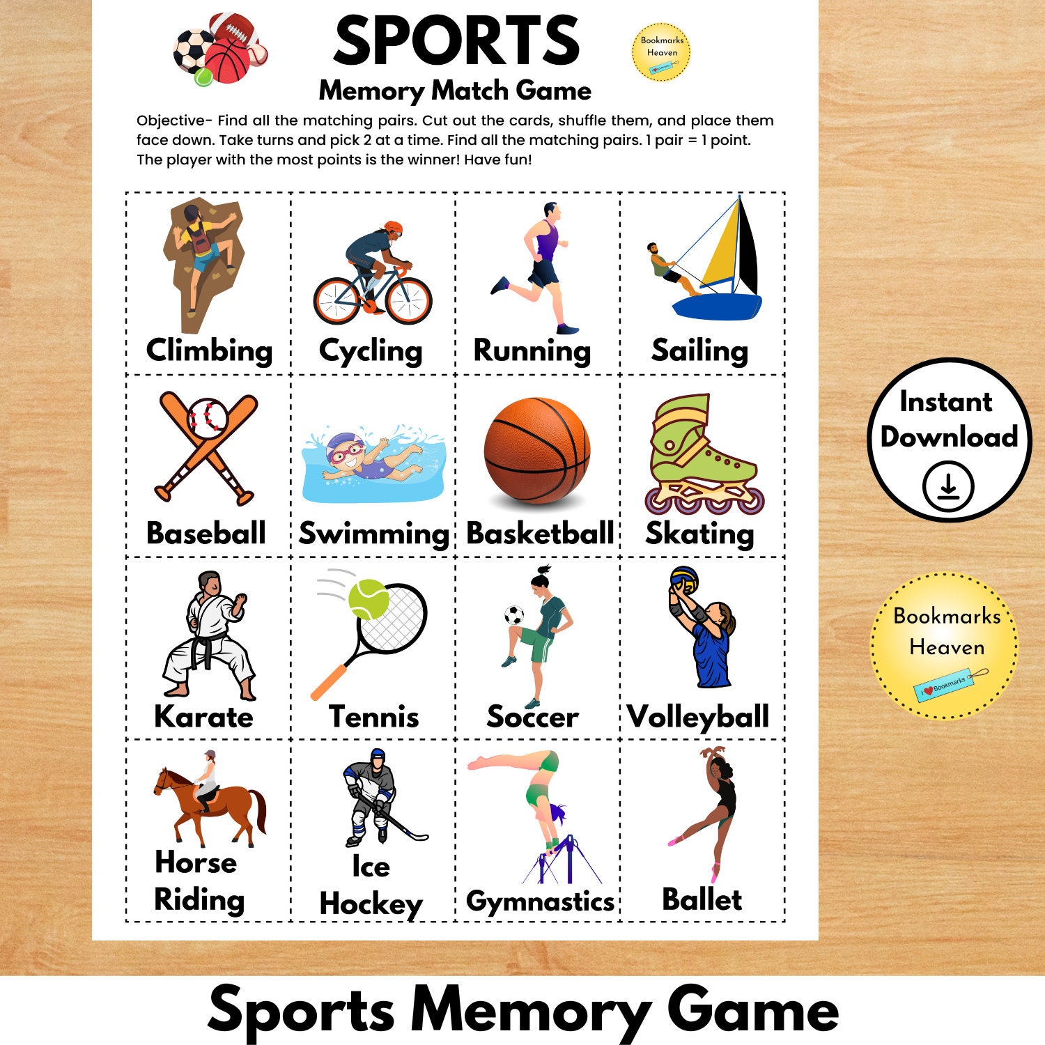 Play matching game for adults - Sports objects - Online & Free