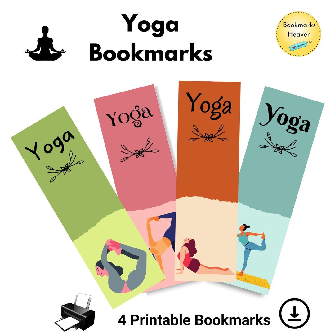 Yoga Bookmark Set of 4 Printable, Mindfulness Bookmarks for Women, Yoga