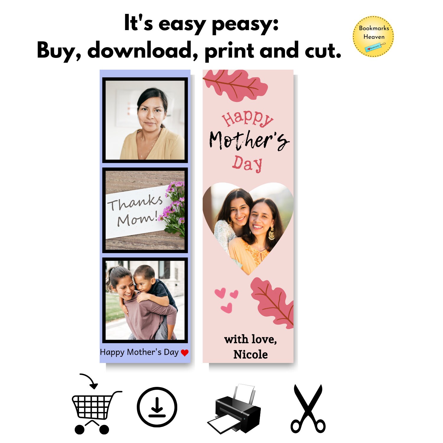 Personalized Mother's Day Bookmarks Printable, Custom Bookmarks for Mom
