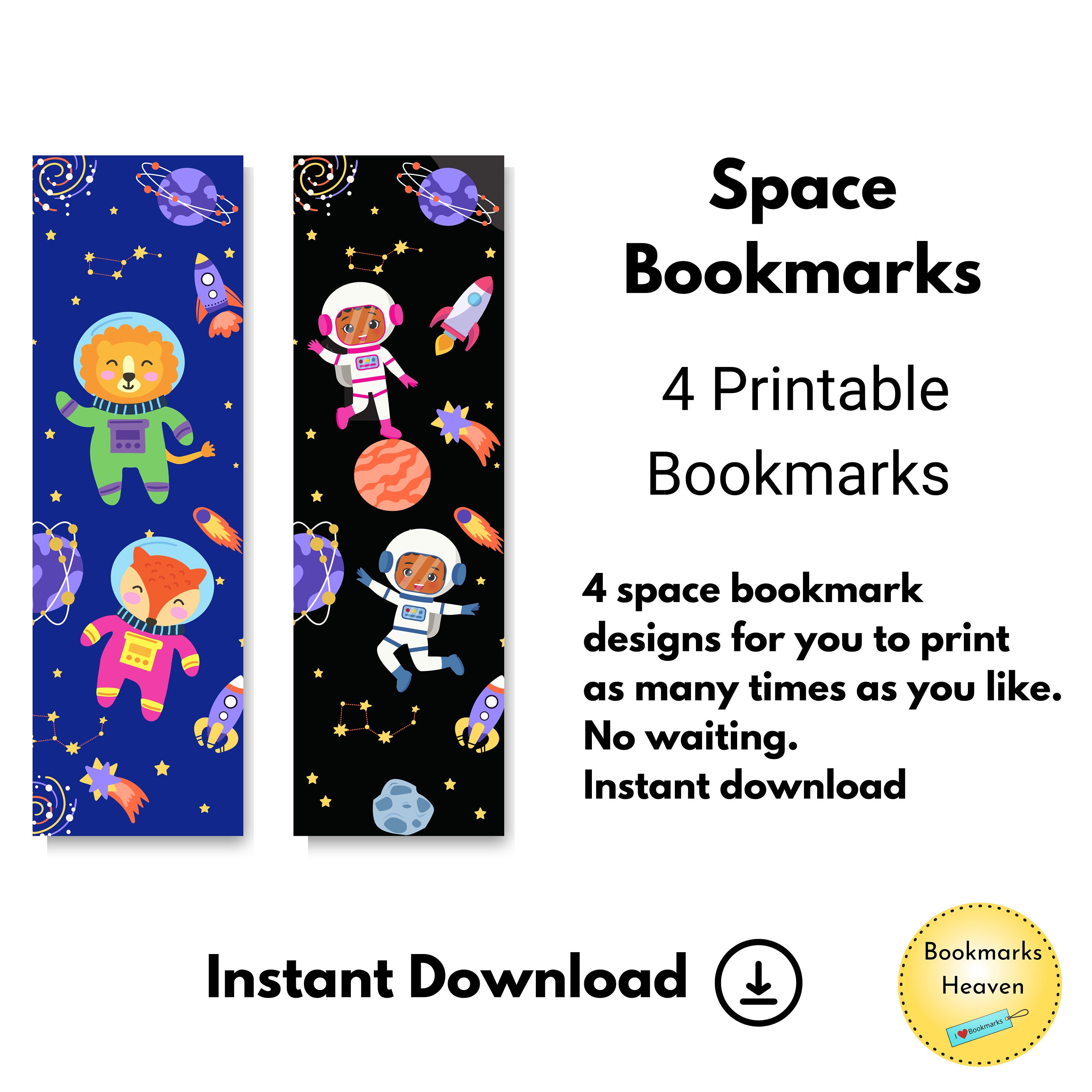 Space Bookmark Set of 4 Printable, Astronaut Girl Bookmark, Outer Space ...