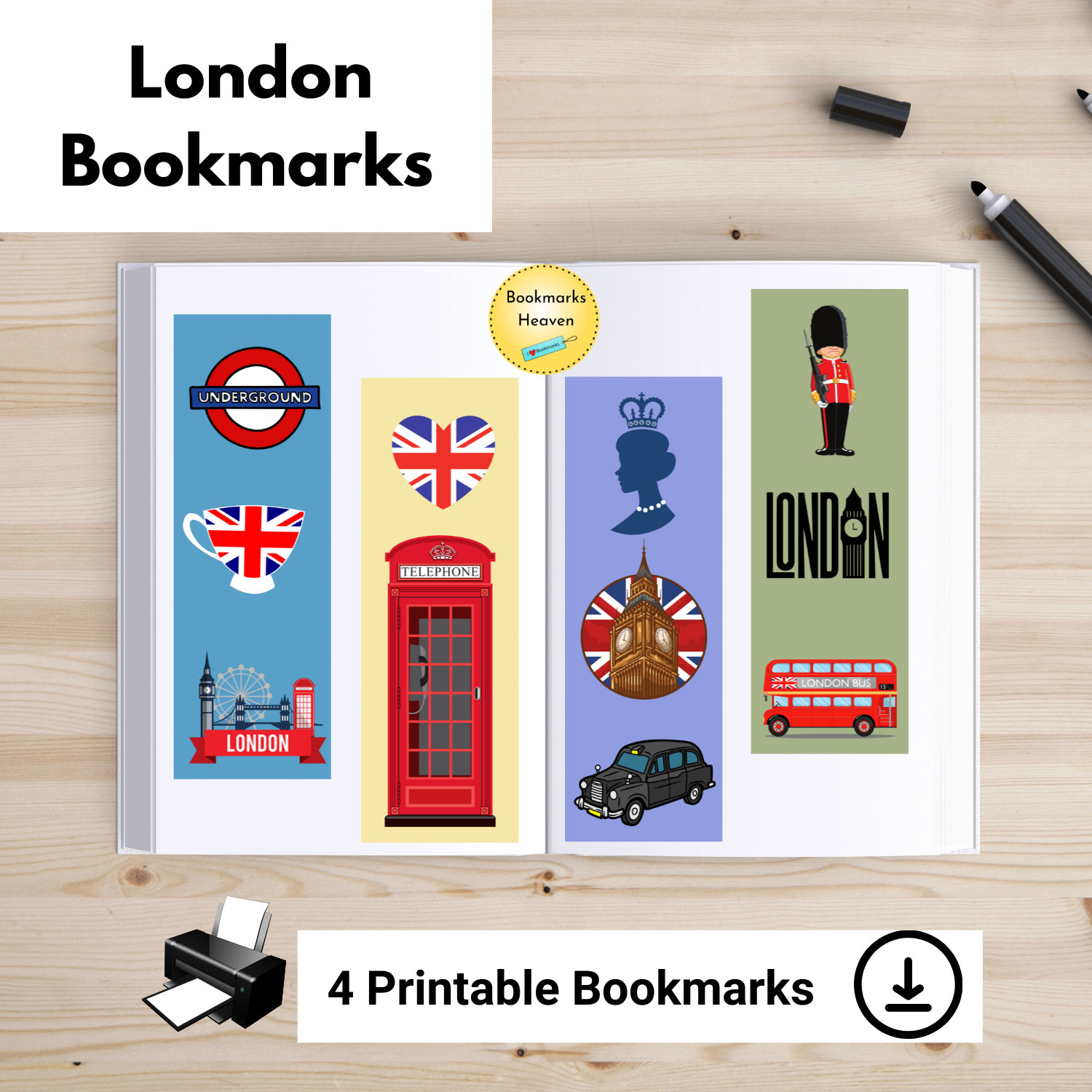 London Bookmark Set of 4 Printable London Gifts Printable Etsy