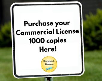 May include: White sign with black text that reads "Purchase your Commercial License 1000 copies Here!" with a yellow circle with black text that reads "Bookmarks Heaven" and a small blue bookmark icon.