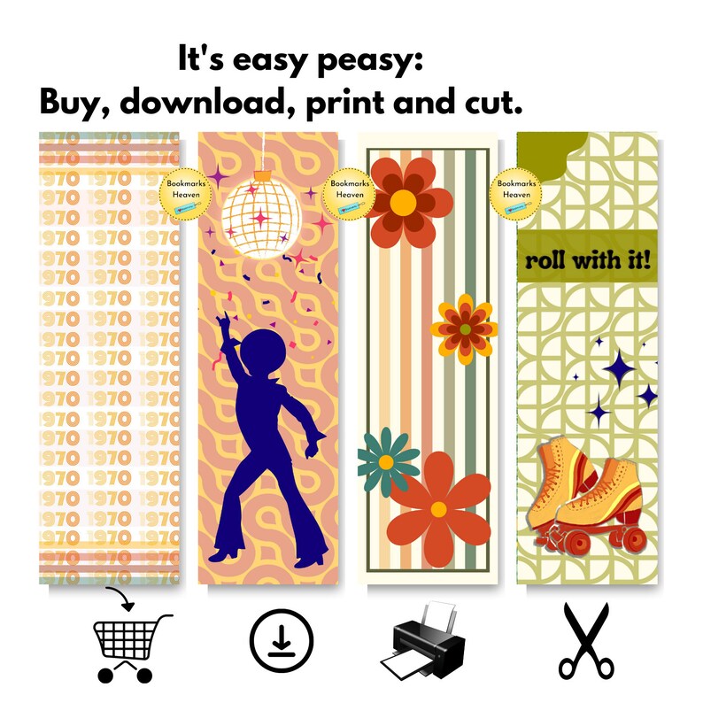 Retro Bookmarks Digital Download, 70s Bookmarks Designs Printable, Book ...