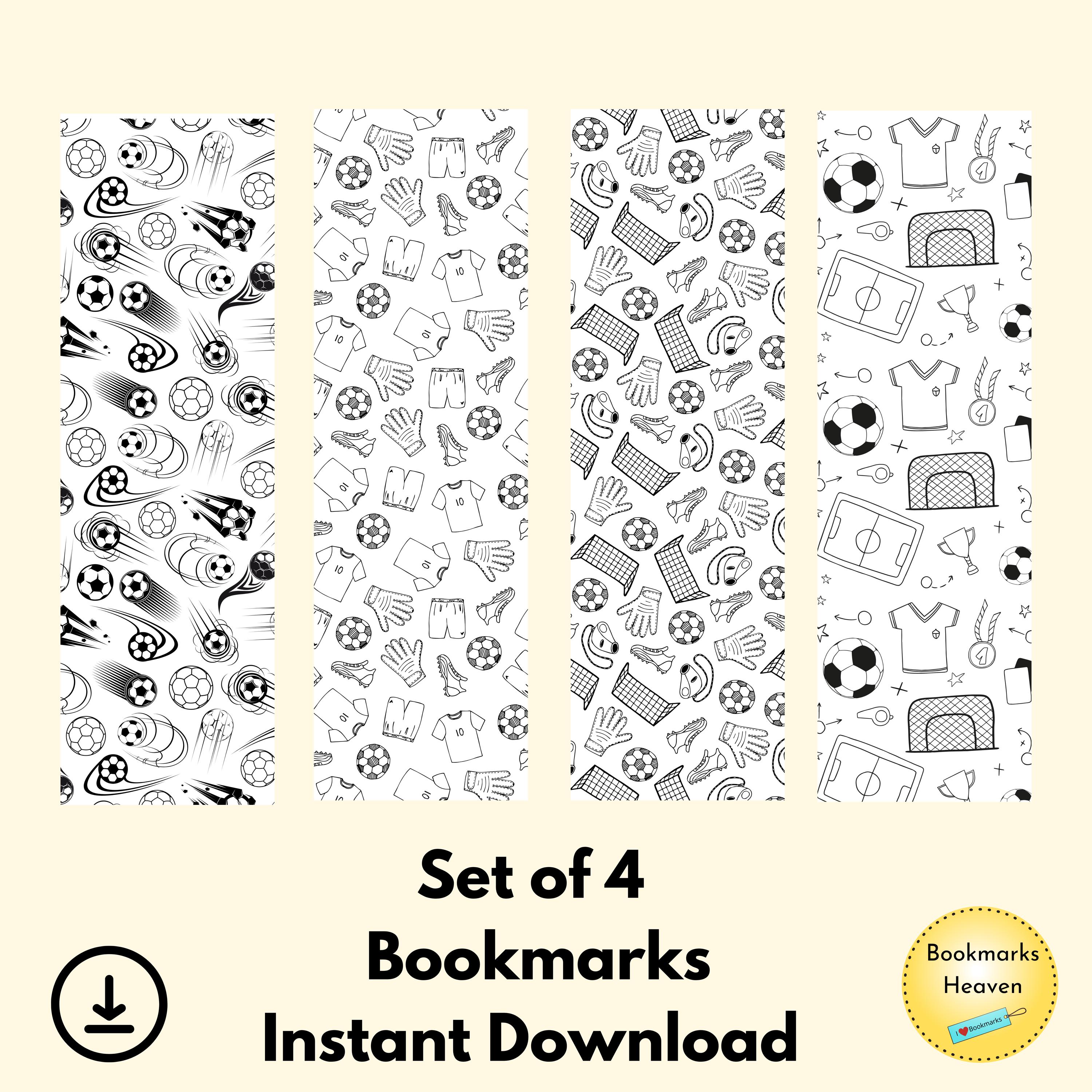 4 Soccer Themed Printable Coloring Bookmarks for Kids, Sports Gifts ...