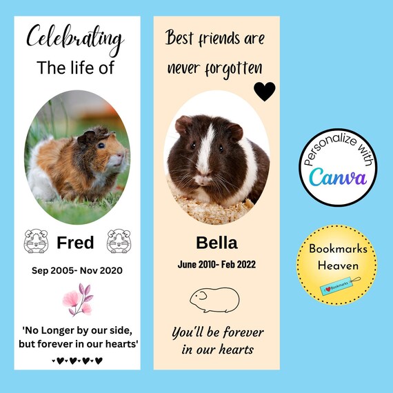 Guinea Pig Funeral Bookmark Template Guinea Pig Funeral - Etsy