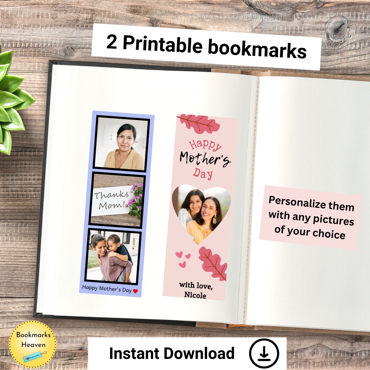 Personalized Mother's Day Bookmarks Printable, Custom Bookmarks for Mom